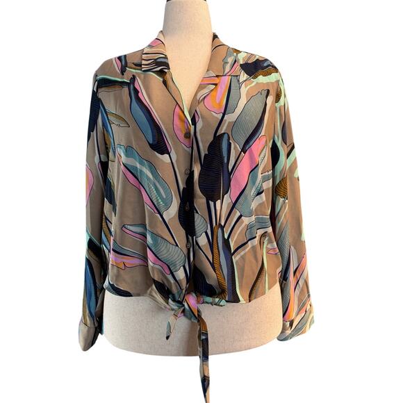 NWT NIC+ZOE Bloomingdales Colorful Botanical Print Blouse Top Shirt RTL $158 XL - Picture 1 of 7
